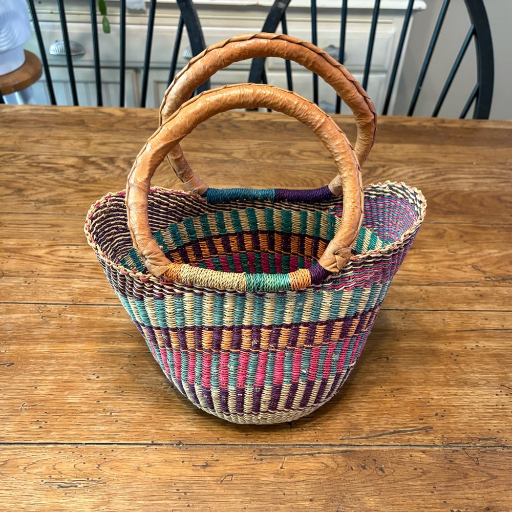 Handmade African Bolga Woven Market Basket Bag